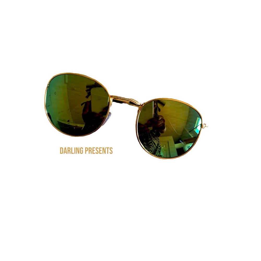Round Sunglasses Women Color Green Lens With Gold Frames